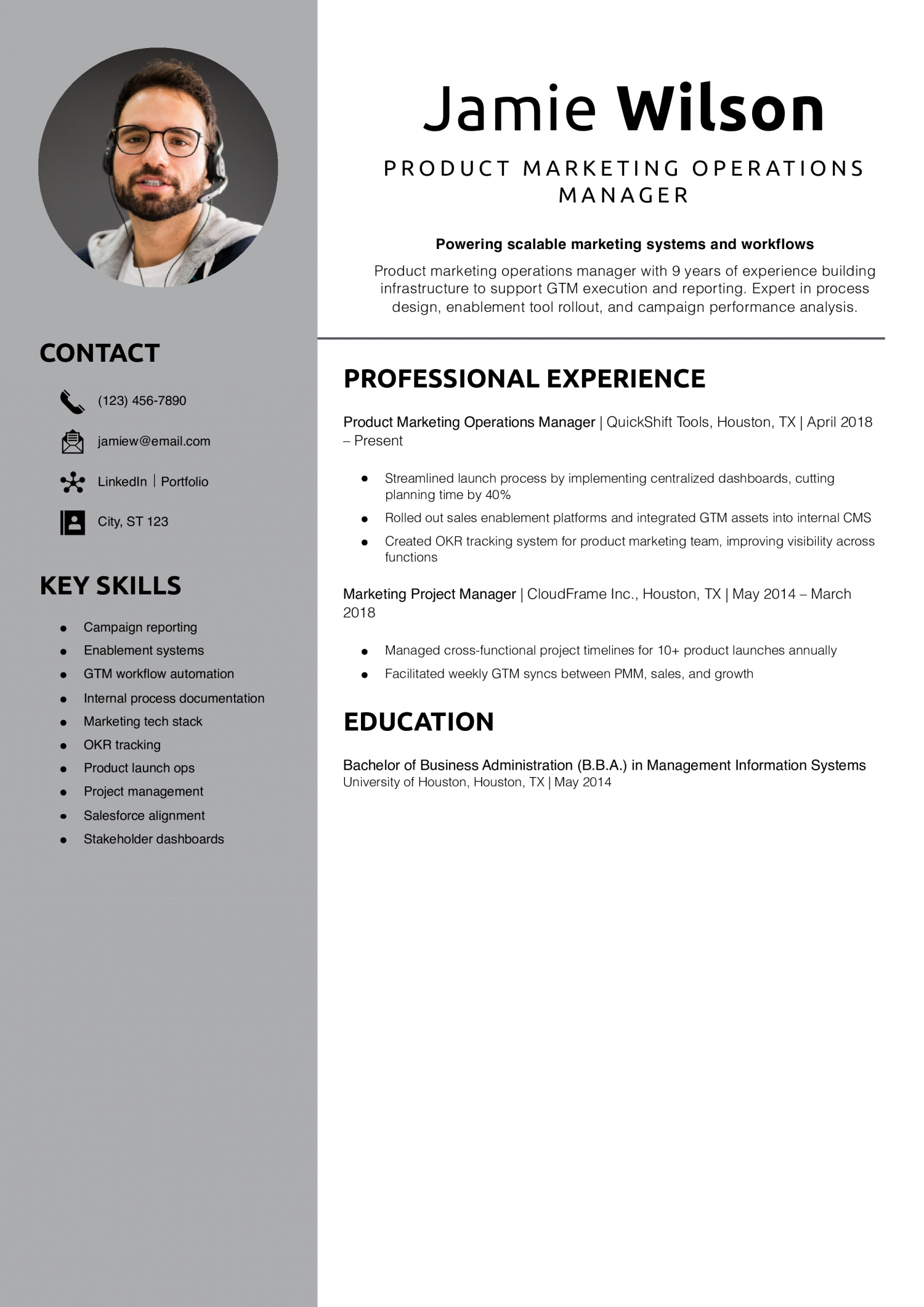 Product Marketing Operations Manager Resume Example