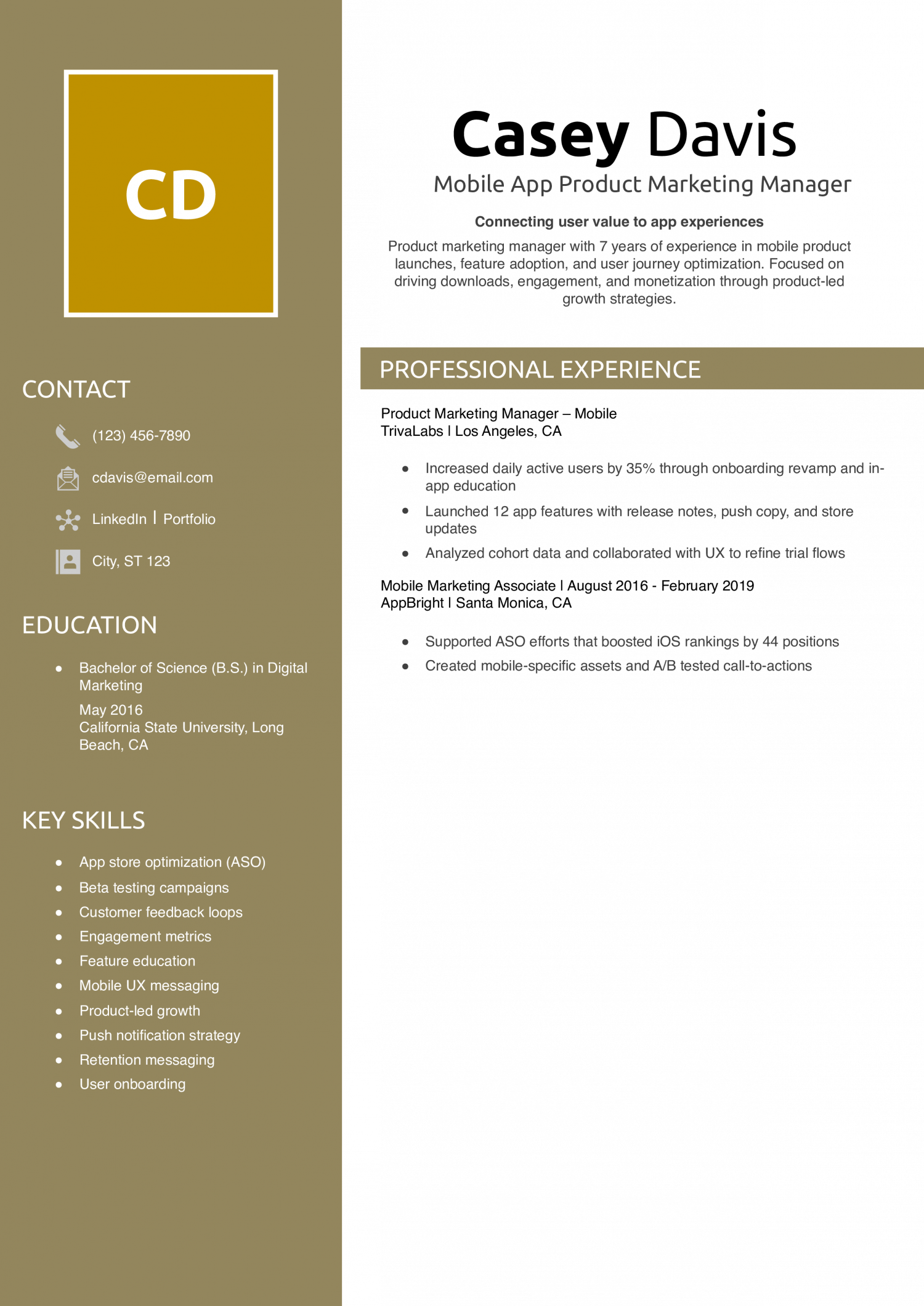 Mobile App Product Marketing Manager Resume Example