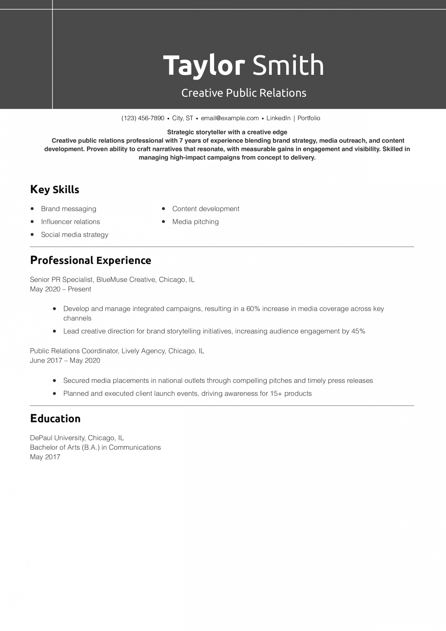 Creative Public Relations Resume