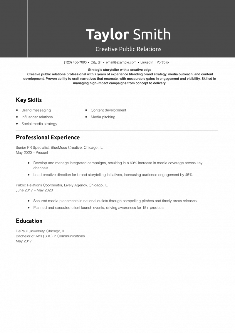 Creative Public Relations Resume