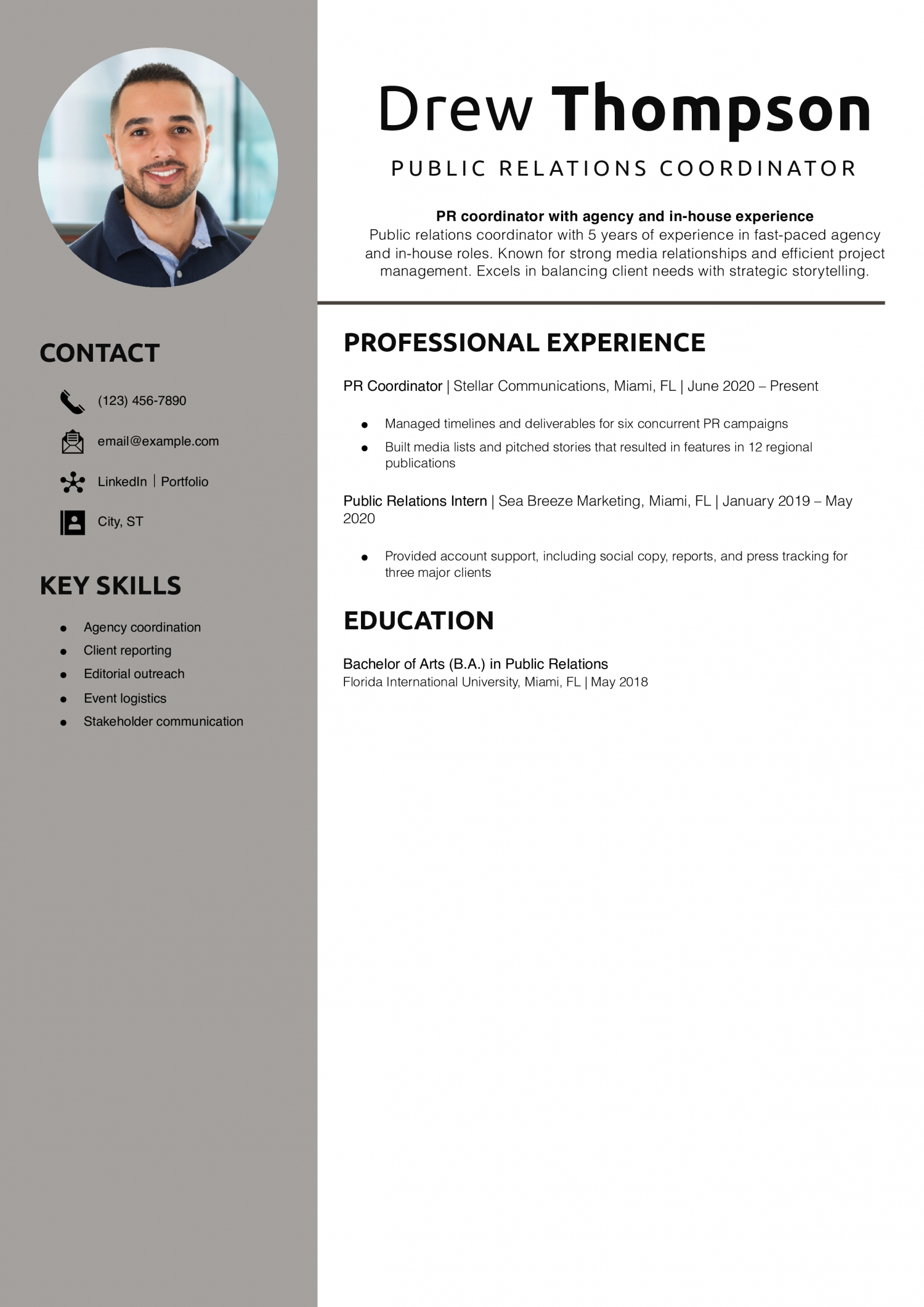 Public Relations Coordinator Resume