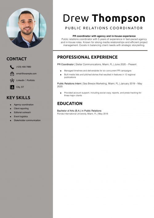 Public Relations Coordinator Resume