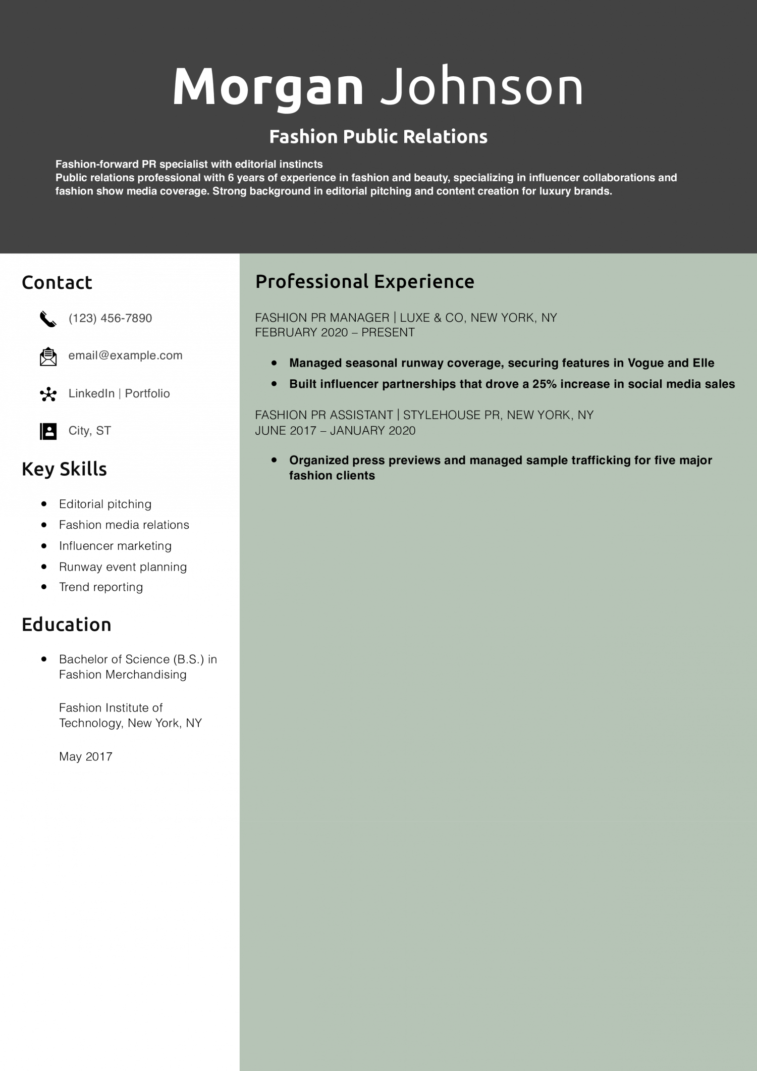  Fashion Public Relations Resume