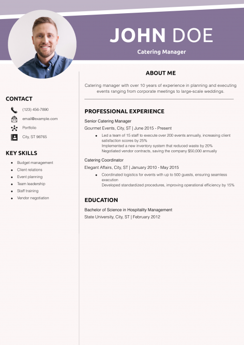 Catering Manager Resume Example