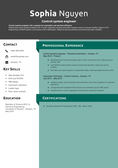Control system engineer resume