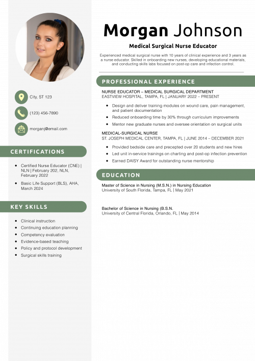 Medical Surgical Nurse Educator Resume Example