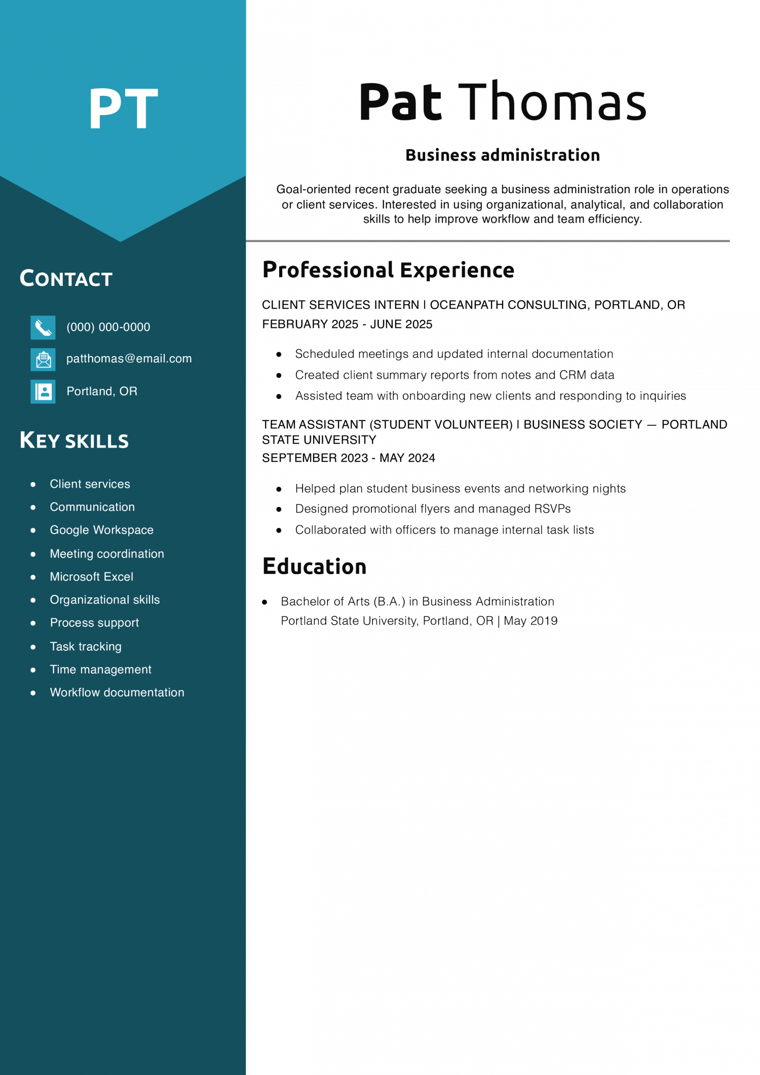 Business administration resume objective 