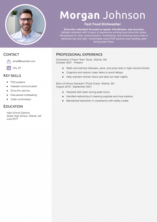 Fast Food Dishwasher Resume