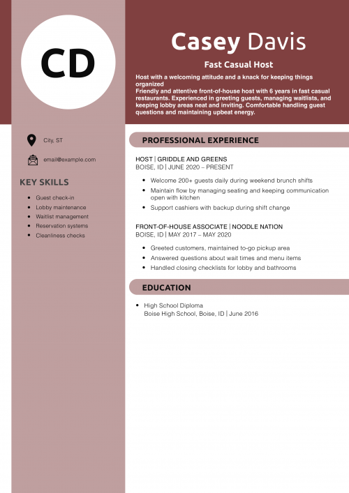Fast Casual Host Resume