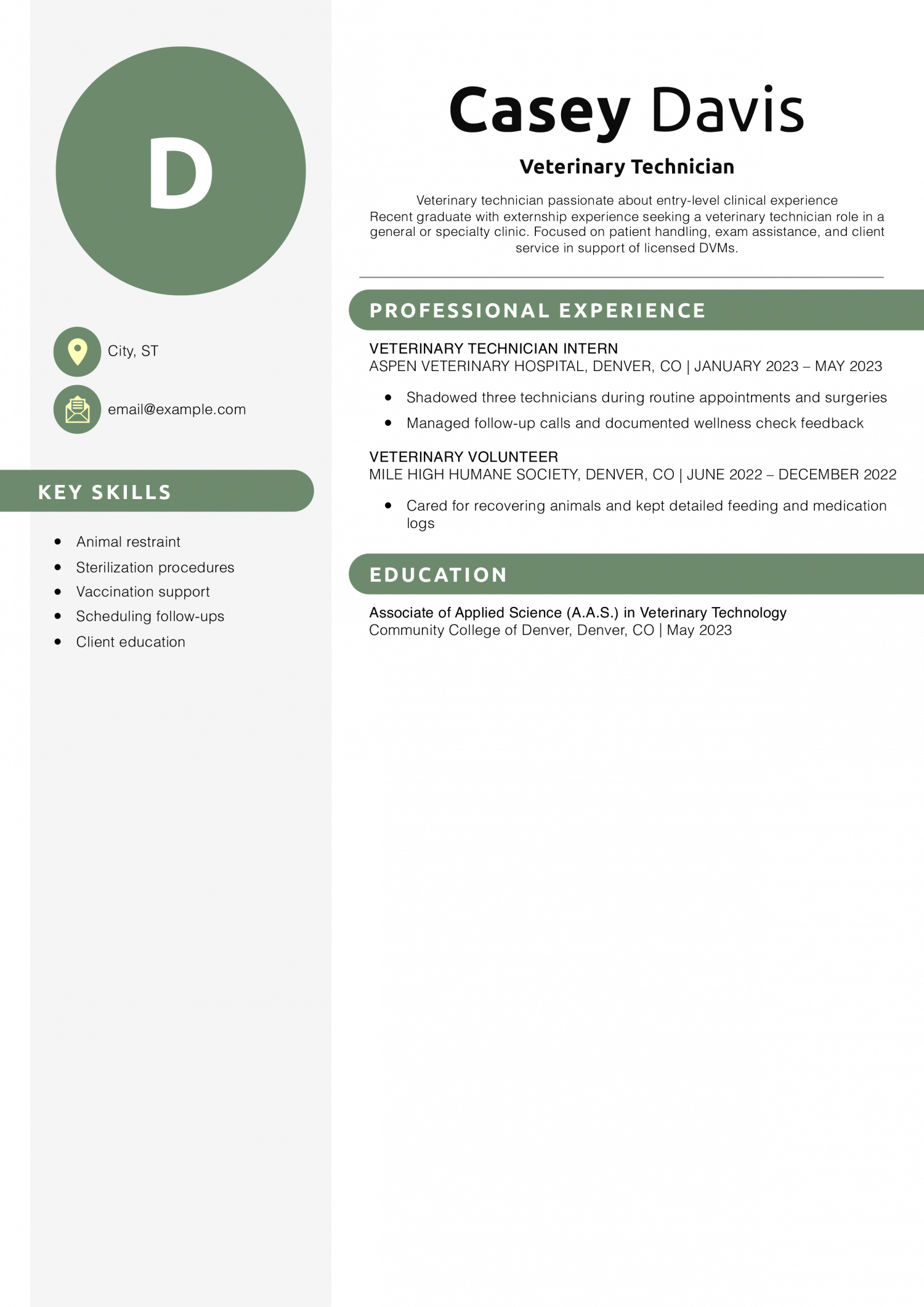 Veterinary Technician Resume Objective