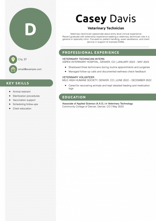 Veterinary Technician Resume Objective