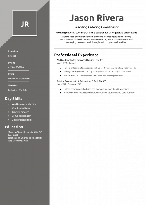 Wedding Catering Coordinator Resume Example