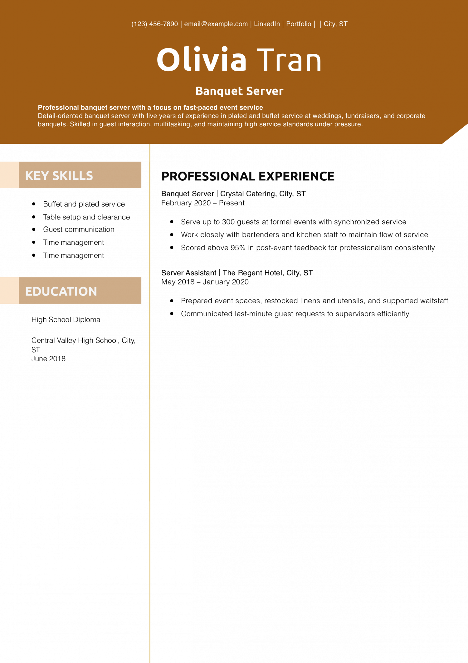 Banquet Server Resume Example