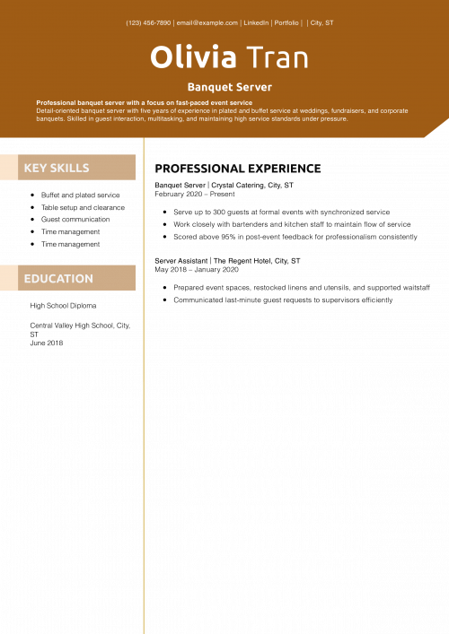 Banquet Server Resume Example