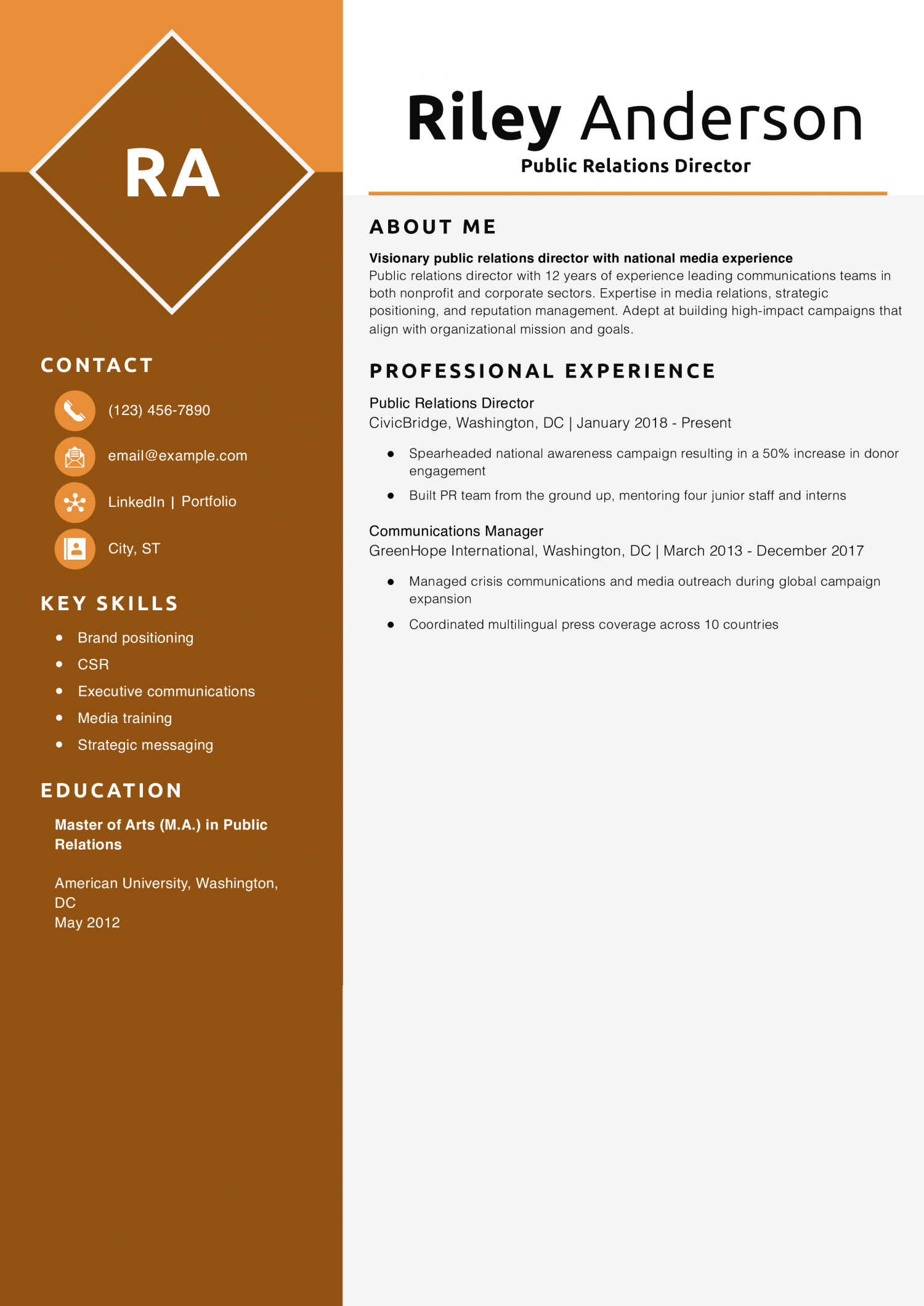 Public Relations Director Resume