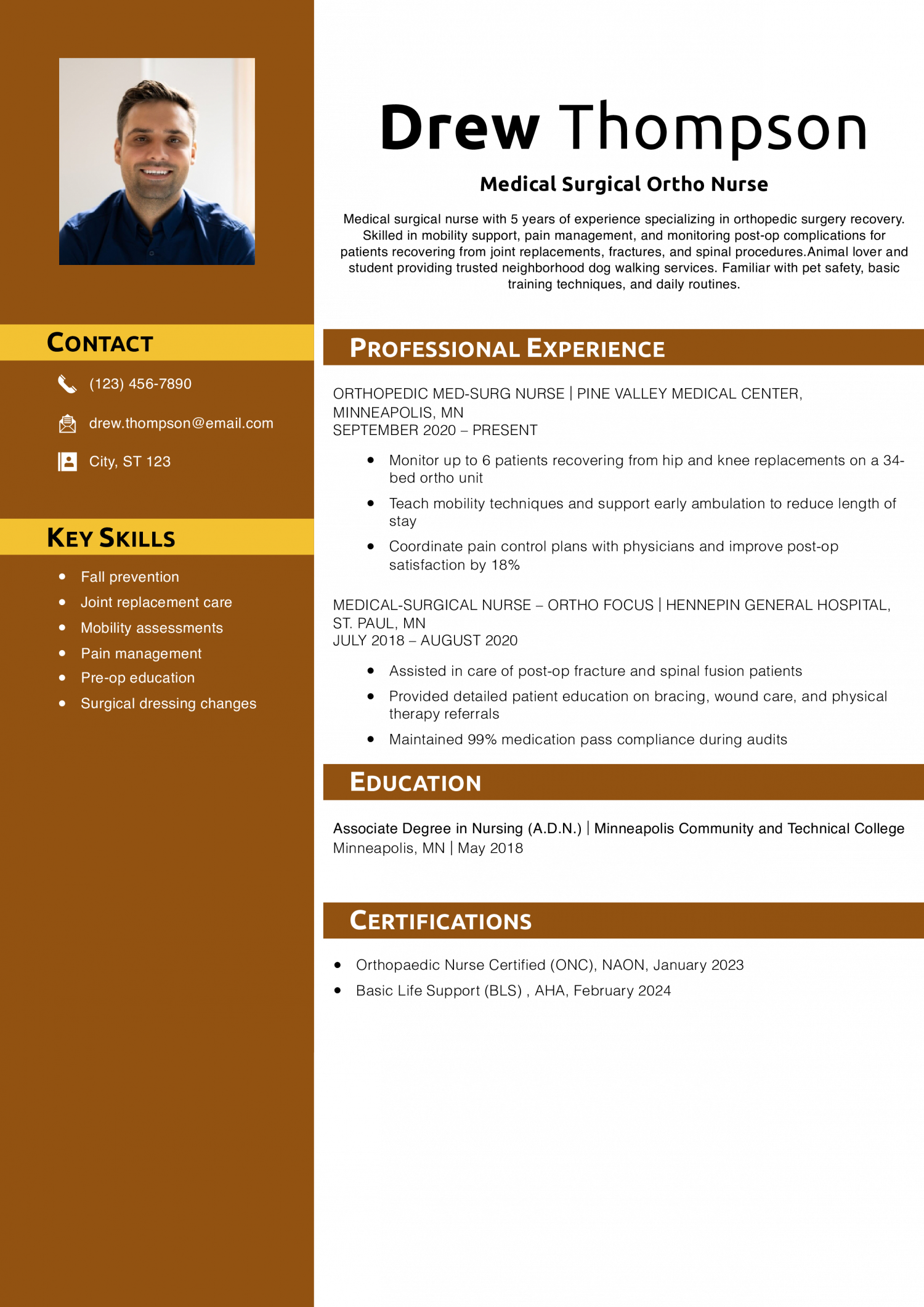  Medical Surgical Ortho Nurse Resume Example