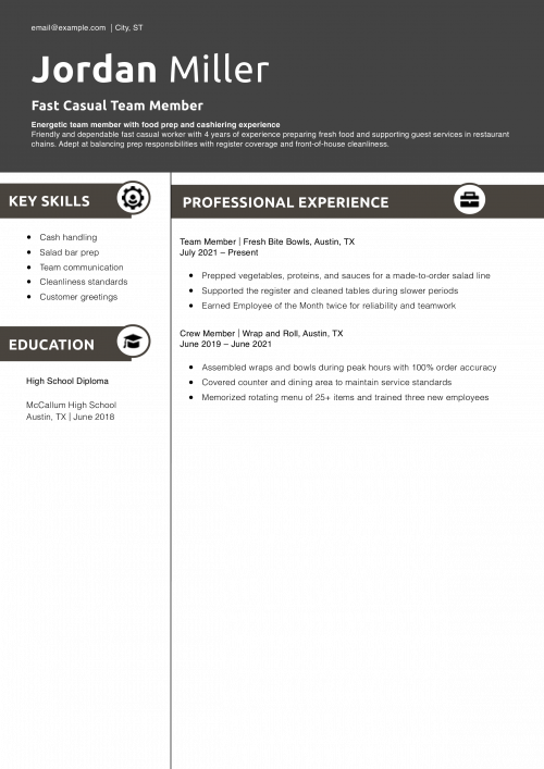 Fast Casual Team Member Resume