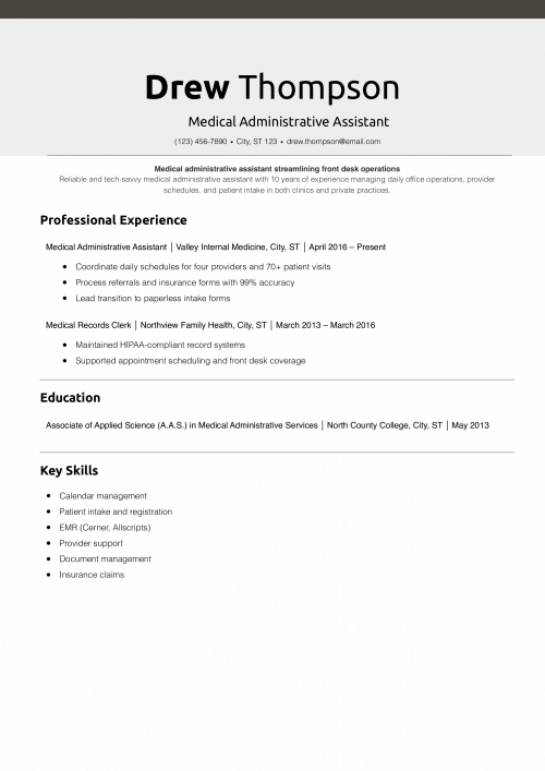 Medical Administrative Assistant Resume Example