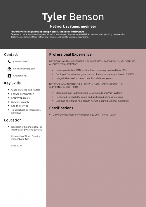 Network systems engineer resume 