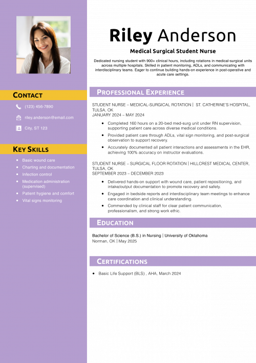 Medical Surgical Student Nurse Resume Example