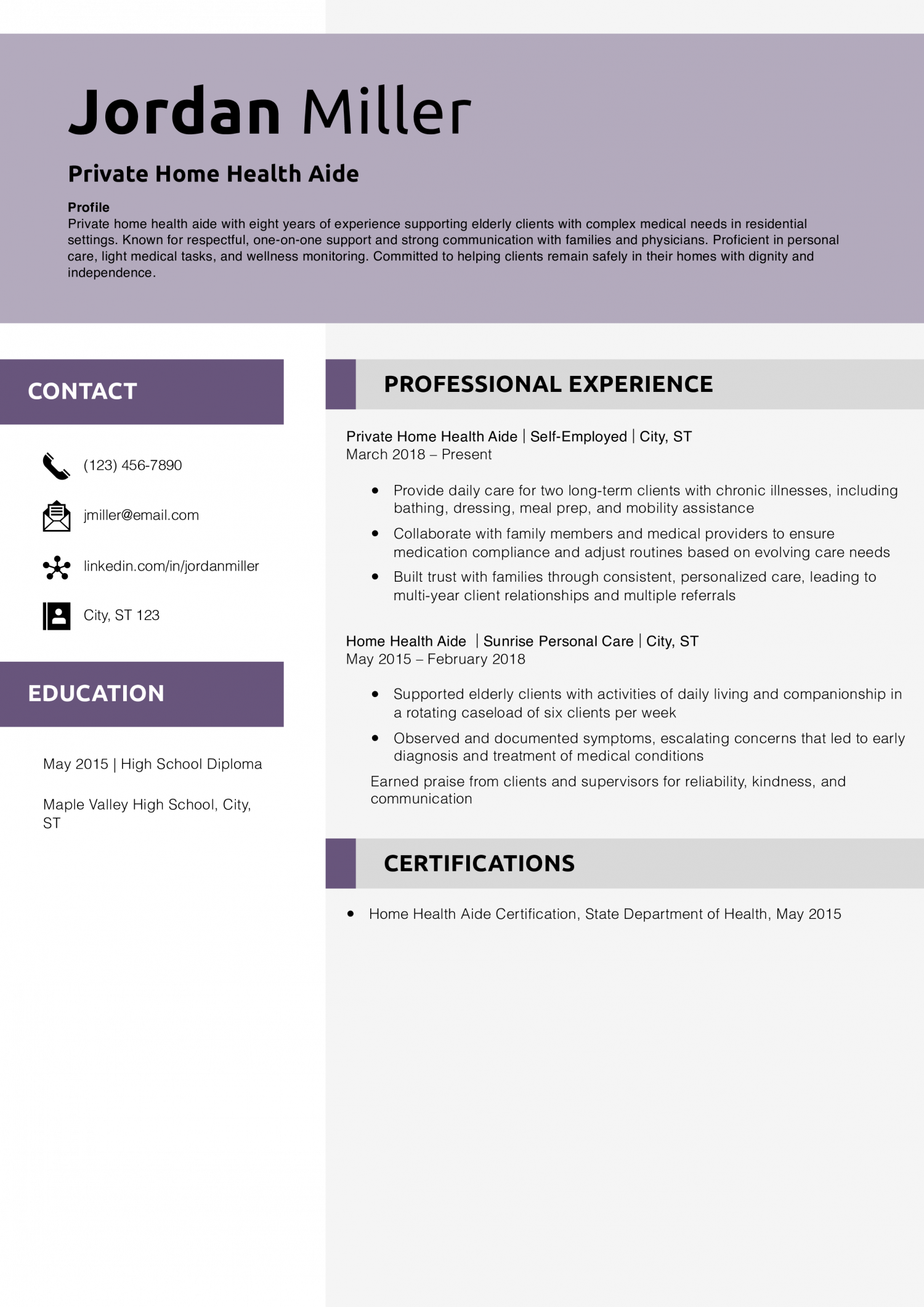 Private Home Health Aide  Resume Example_Copy_Copy