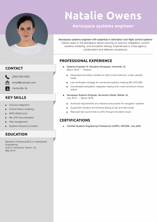 Aerospace systems engineer resume 
