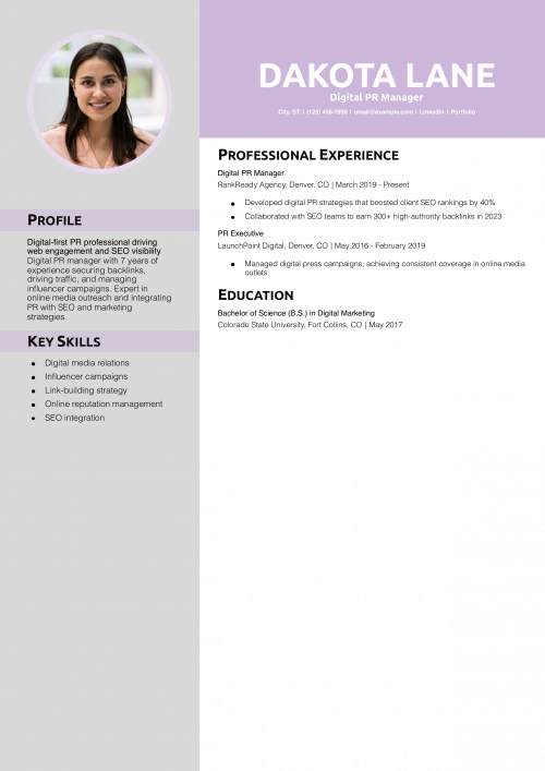 Digital PR Manager Resume