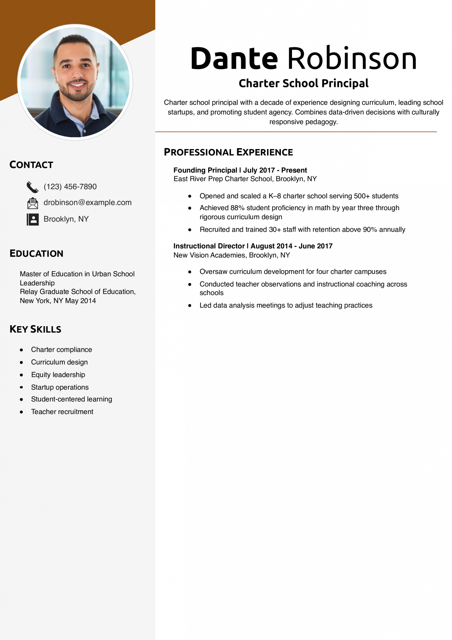 Charter School Principal Resume Example