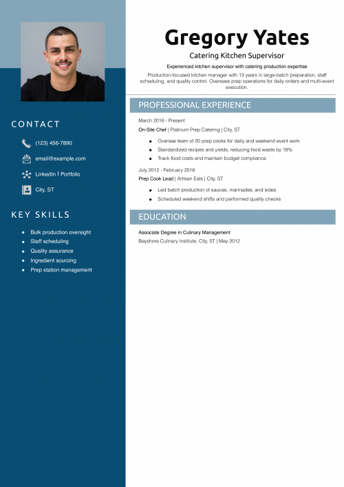 Catering Kitchen Supervisor Resume Example