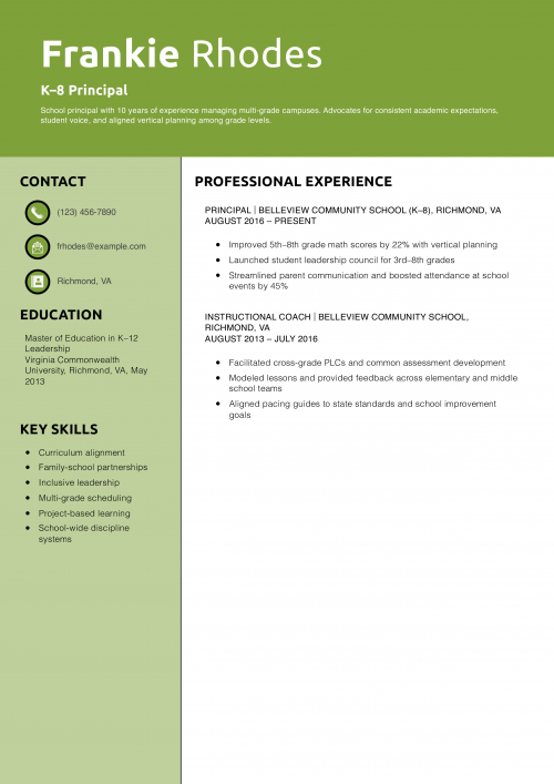 K–8 Principal Resume Example