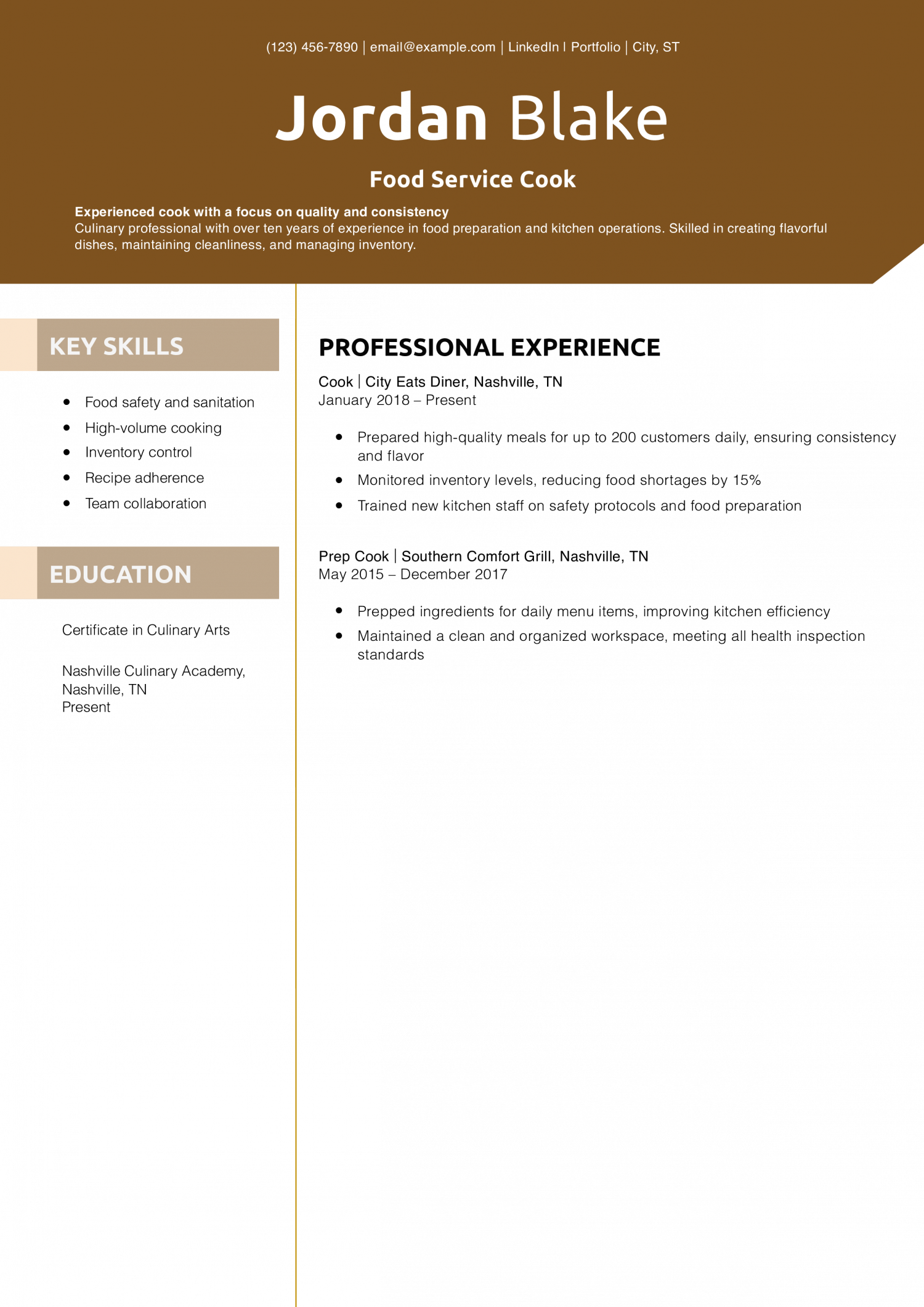 Food Service Cook Resume