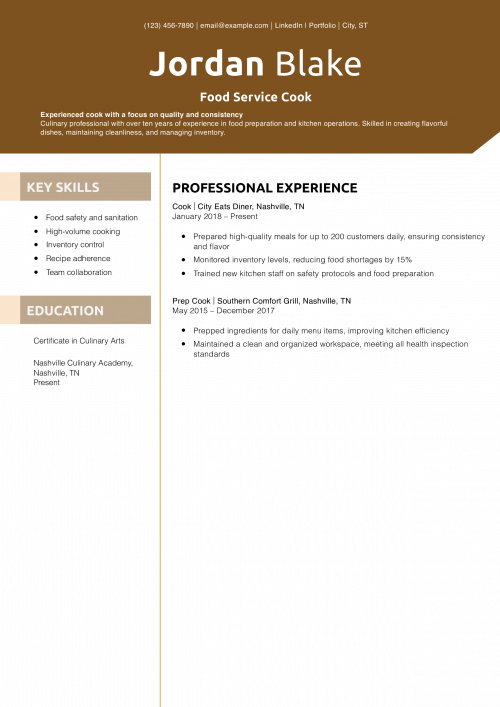 Food Service Cook Resume