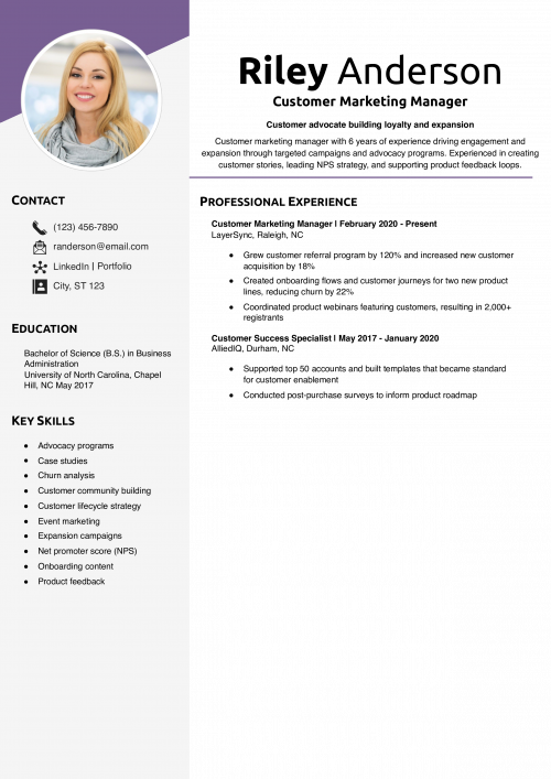 Customer Marketing Manager Resume Example