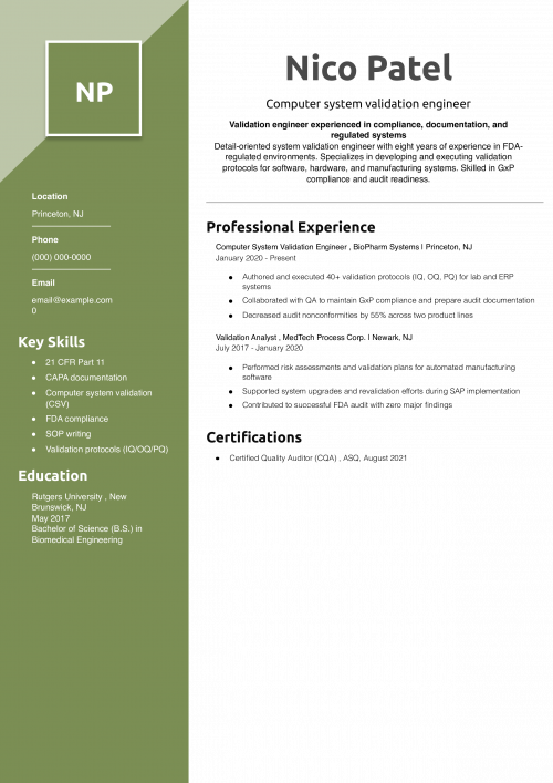 Computer system validation engineer resume 