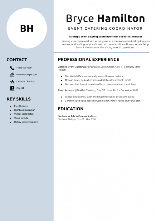 Event Catering Coordinator Resume Example