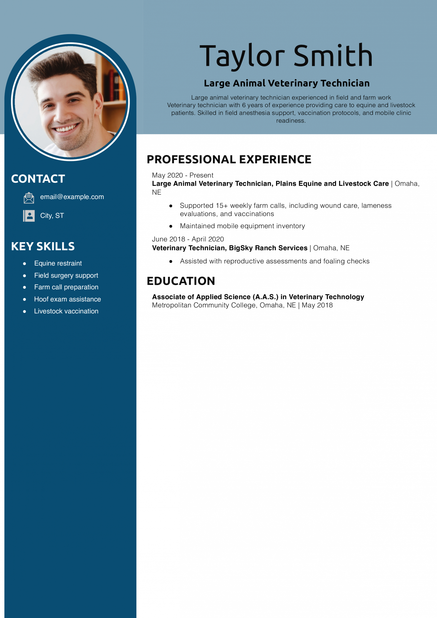 Large Animal Veterinary Technician Resume