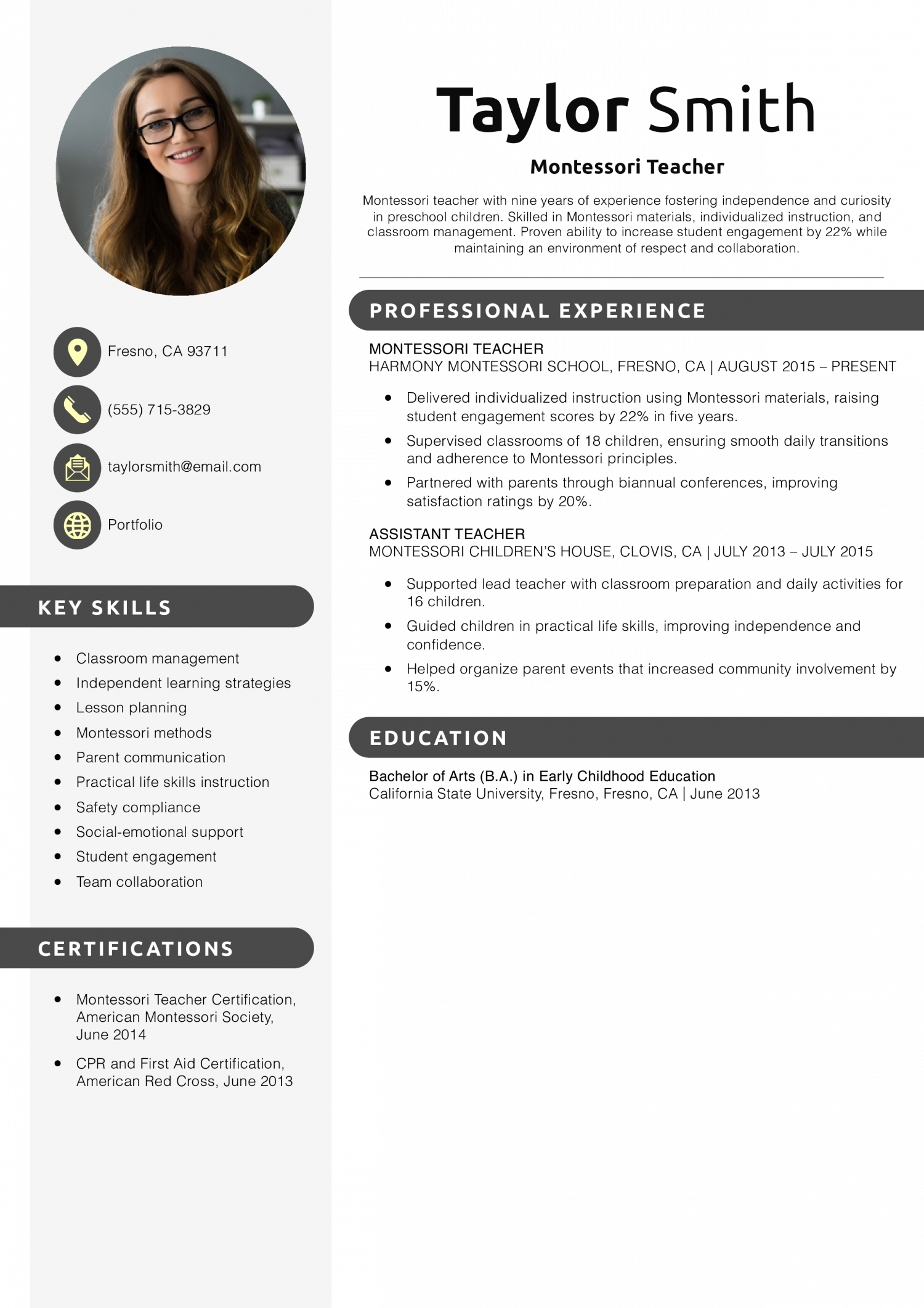 Montessori Teacher Resume