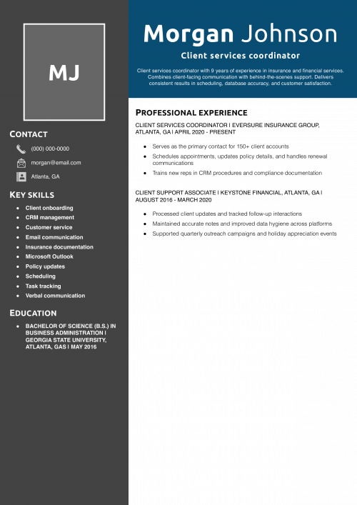 Client services coordinator resume