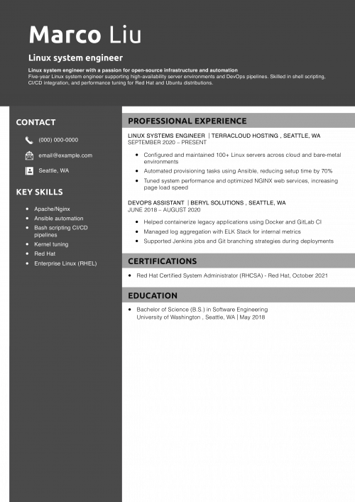Linux system engineer resume 