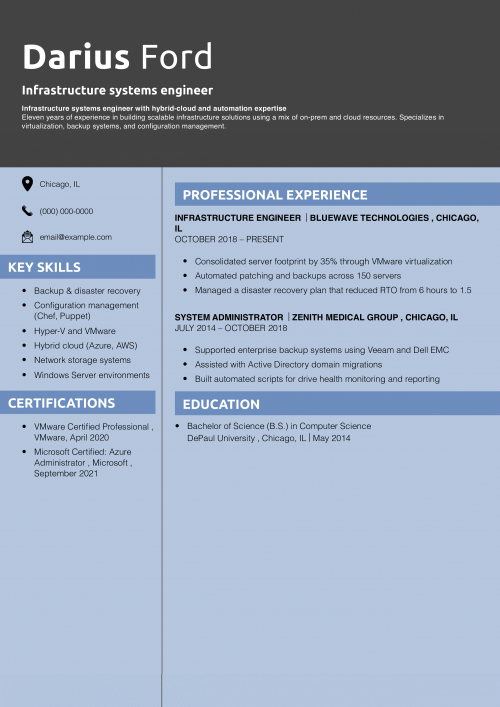  Infrastructure systems engineer resume 