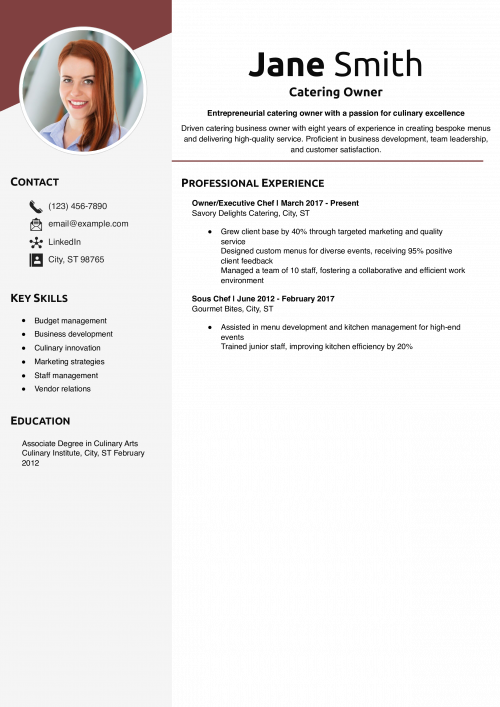 Catering Owner Resume Example