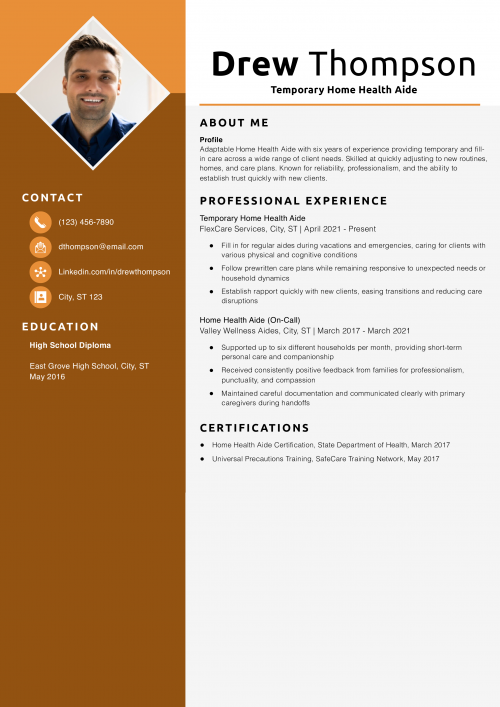 Temporary Home Health Aide Resume Example