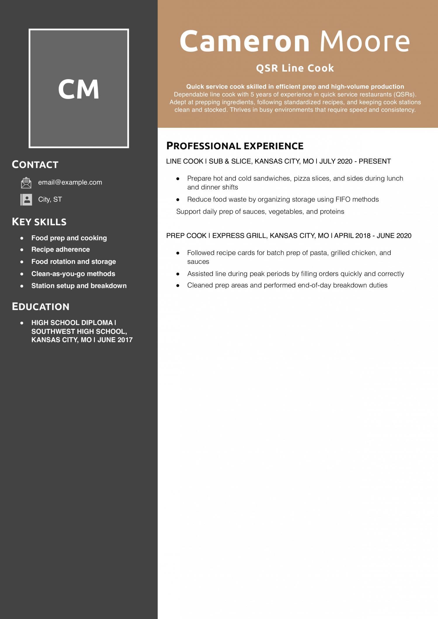 QSR Line Cook Resume