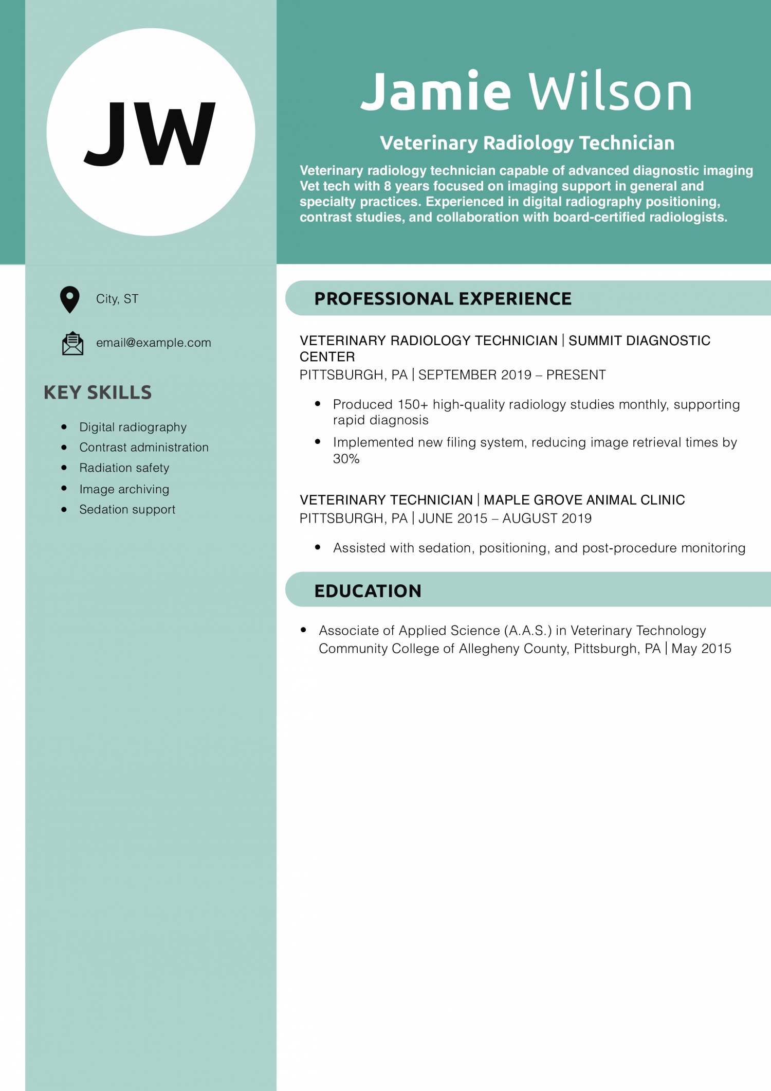 Veterinary Radiology Technician Resume