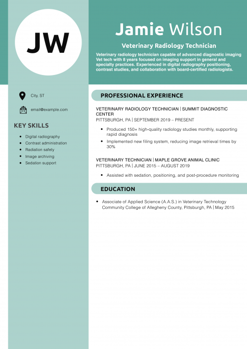 Veterinary Radiology Technician Resume