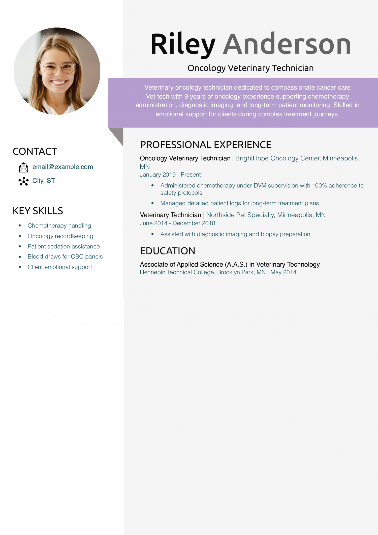 Oncology Veterinary Technician Resume