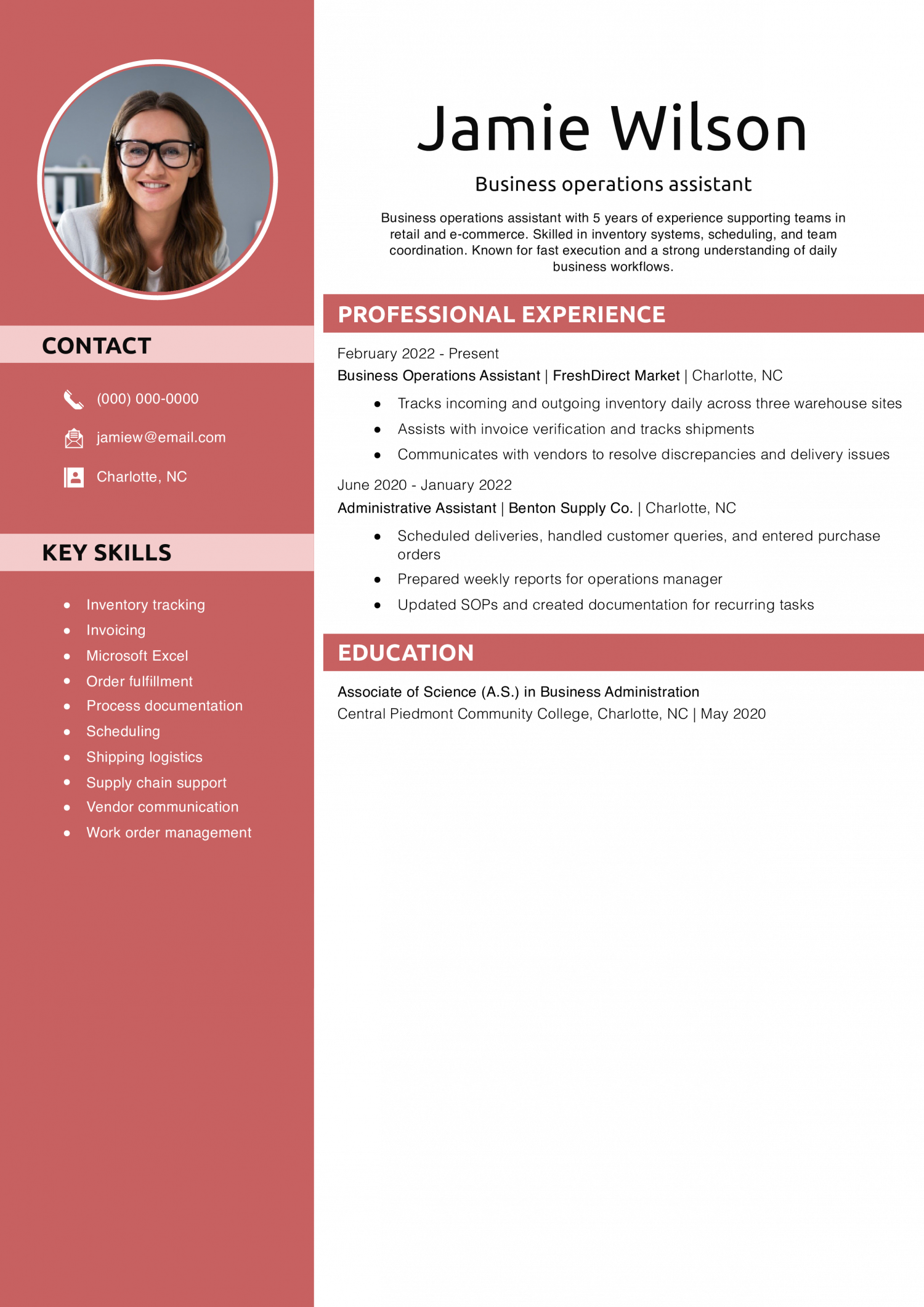 Business operations assistant resume