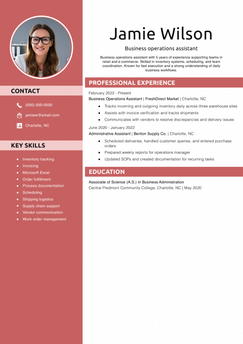 Business operations assistant resume