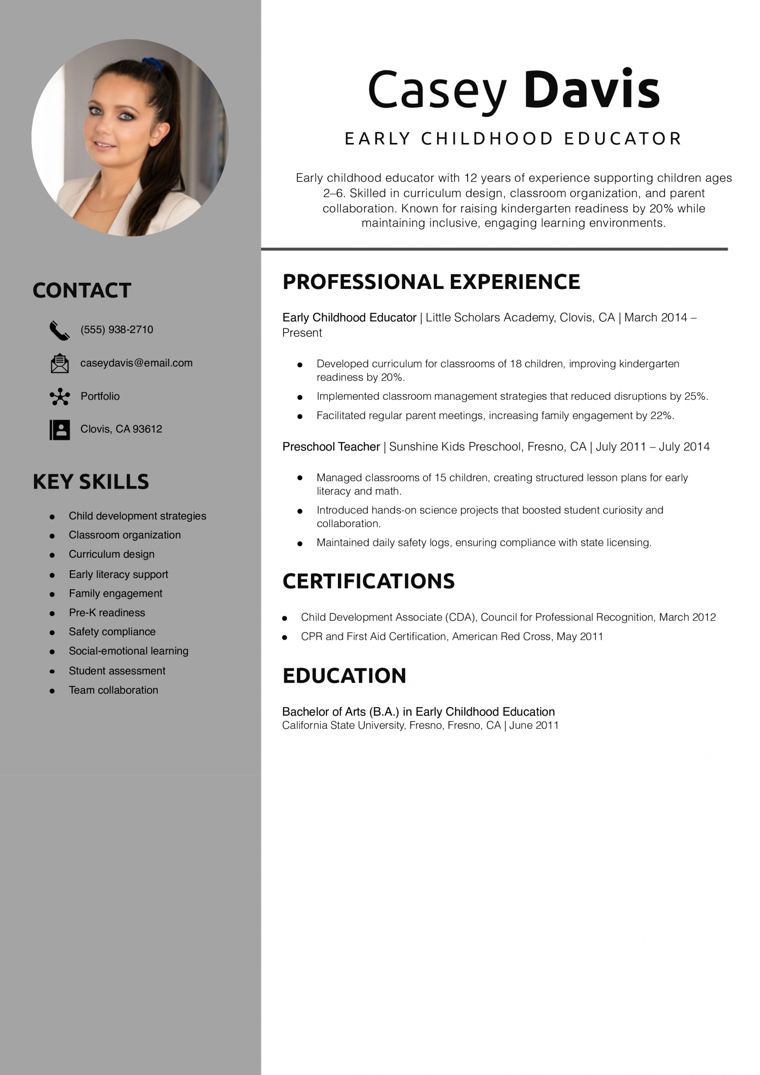 Early Childhood Educator Resume