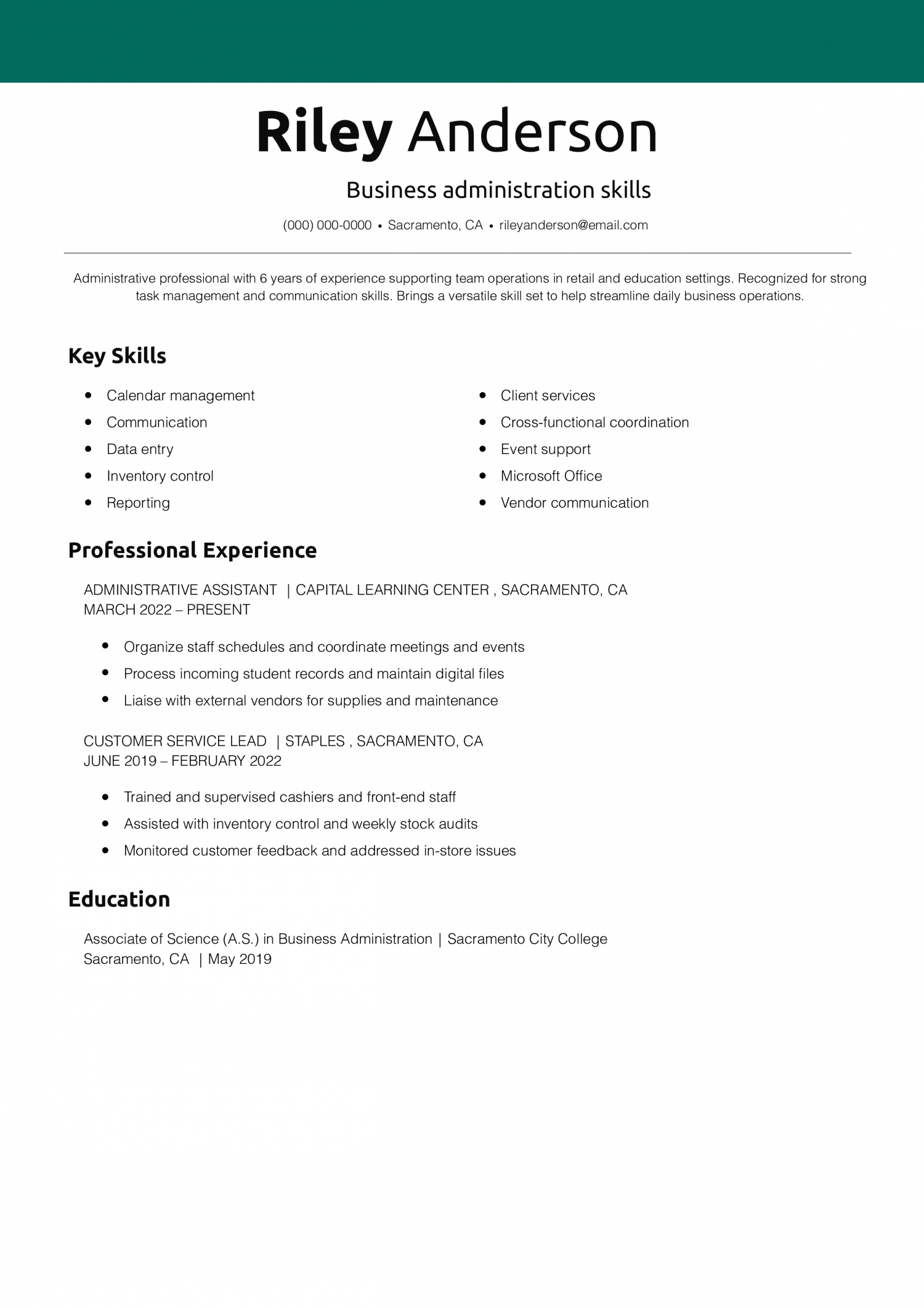 Business administration skills resume 